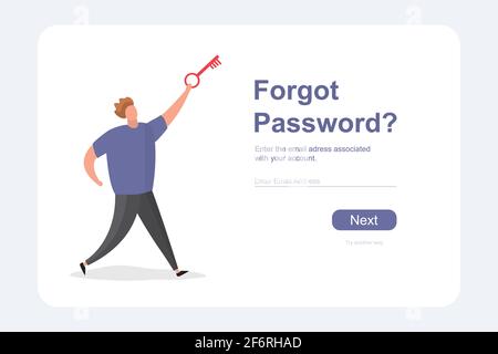 The man with the key in hand, forgot password-text,security web page template,flat vector illustration Stock Vector