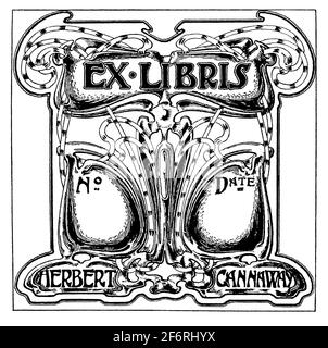 Art Nouveau personal bookplate by Herbert Gannaway from 1903 Studio Magazine of Fine and Applied Art Stock Photo