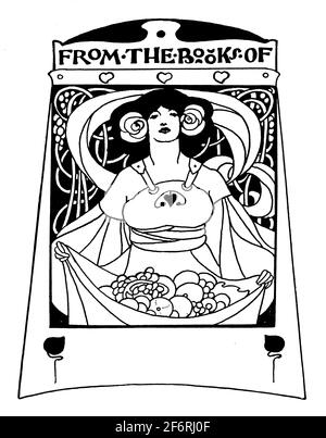 blank name bookplate by Ethel Larcombe from 1903 The Studio Magazine of Fine and Applied Art Stock Photo