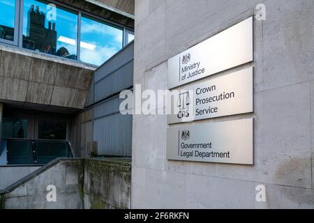 Crown Prosecution Service, Ministry of Justice and Government Legal a department head offices at the office block 102 Petty France, London, U.K. Stock Photo