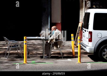 Man sat in one of Barcelona's new zones. Stock Photo