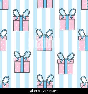 Seamless pattern with cute hand drawn gift boxes. Celebration Birthday, Holidays, Merry Christmas, New Year. Vector illustration. Stock Vector