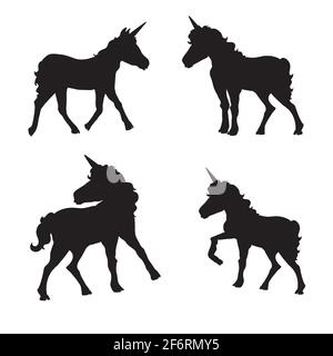 Vector set of silhouettes of unicorns. Stock Vector