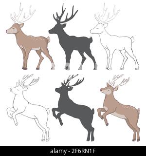 illustration with deer silhouettes ? sketch isolated on white background Stock Vector