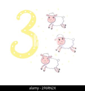 3 cute sheep. Funny cartoon childish illustrations in vector. Stock Vector