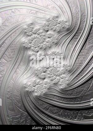 Abstract black and white digital fractal art illustration, stucco effect with flowers Stock Photo