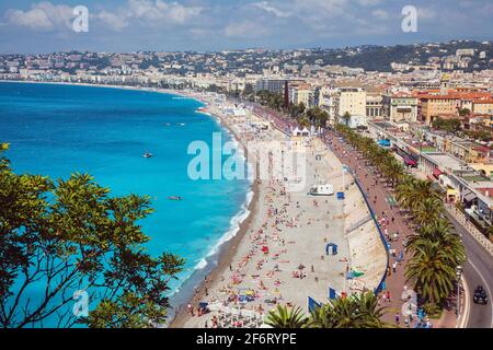 Nice, France, bathers on the beach at Nice on the French Riviera Stock ...