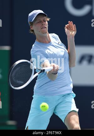 Miami Gardens, FL, USA. 02nd Apr, 2021. Jannik Sinner Vs Roberto Bautista Agut during the semifinals at the 2021Miami Open at Hard Rock Stadium on April 2, 2021 in Miami Gardens, Florida. Credit: Mpi04/Media Punch/Alamy Live News Stock Photo