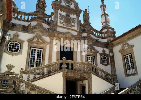 Mateus Palace, 18th-century baroque manor house and famous winery, detail of the facade from the inner court, Vila Real, Portugal Stock Photo