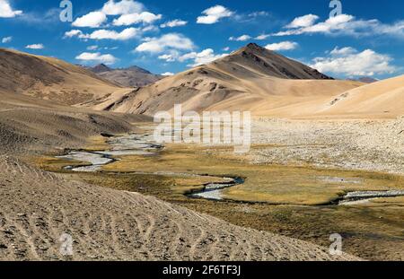 Beautiful landscape in Rupshu valley near Moriri lake and lake Kar, Ladakh, Jammu and Kashmir, India Stock Photo