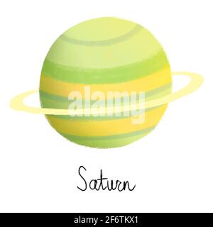 Cute bright colorful Saturn planet. Isolated on white background Stock Photo