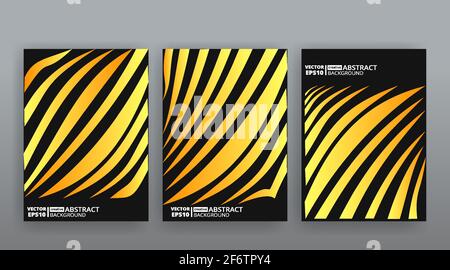 Yellow creative futuristic abstract vector background, dynamic modern yellow page temples set, summer vibes geometric lines and dots design, shiny ele Stock Vector