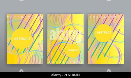 Yellow creative futuristic abstract vector background, dynamic modern yellow page temples set, summer vibes geometric lines and dots design, shiny ele Stock Vector
