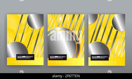 Yellow creative futuristic abstract vector background, dynamic modern yellow page temples set, summer vibes geometric lines and dots design, shiny ele Stock Vector