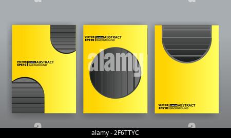 Yellow creative futuristic abstract vector background, dynamic modern yellow page temples set, summer vibes geometric lines and dots design, shiny ele Stock Vector