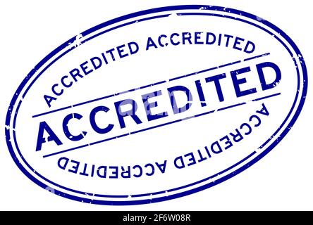 Grunge blue accredited word oval rubber seal stamp on white background Stock Vector
