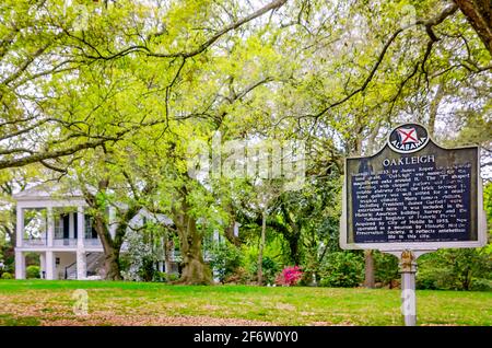 Historic Oakleigh Mansion is pictured, March 30, 2021, in Mobile, Alabama. Oakleigh, built in 1833, is a historic house museum. Stock Photo