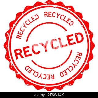 Grunge red recycle word round rubber seal stamp on white background ...