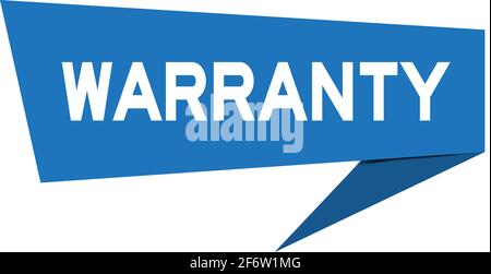 Blue paper speech banner with word warranty on white background (Vector) Stock Vector