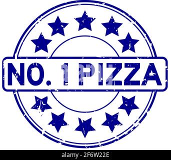 Grunge blue number one pizza with star icon round rubber seal stamp on white background Stock Vector