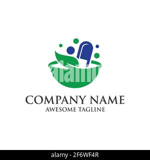 medicine pharmacy logo. medical health symbol. herbal health care logo. natural mortar and capsule logo.vector eps 10 Stock Vector