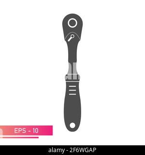 Ratchet wrench with handle. Solid design. On a white background. Tools for a car mechanic. Flat vector illustration. Stock Vector