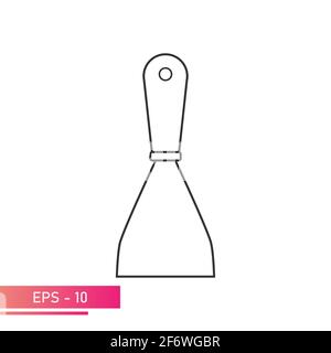 A narrow construction spatula. Linear design. On a white background. Tools for workers. Flat vector illustration. Stock Vector