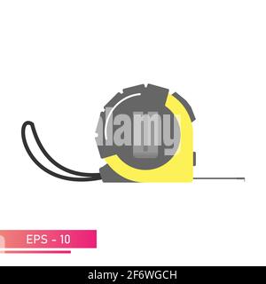 Measuring tape, yellow and black, with a flexible strap. Realistic design. On a white background. Tools for workers. Flat vector illustration. Stock Vector