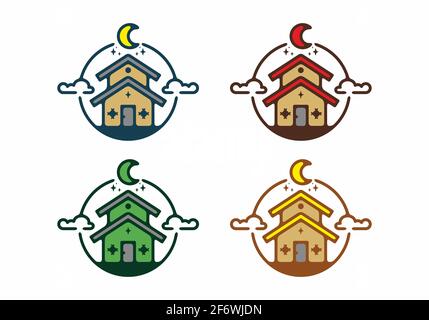 Colorful of 2 floor house and moon badge design Stock Vector