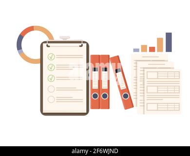 Office supplies cardboard office folders envelopes scrapbook vector illustration on white background. Stock Vector
