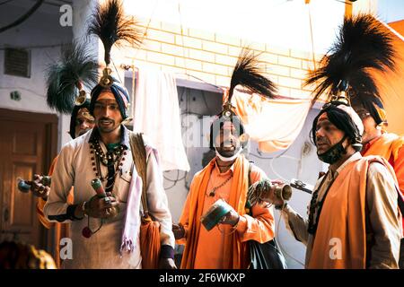 The Jangam or Jangama are a Shaiva order of religious monks. They are the priests or gurus of the Hindu Shaiva. Jangamas are also gurus of Veershaiva' sect. Jangamas are disciples of Lord Shiva as mentioned in Basava Puranas. A visit of a jangam to a house is treated as the visit of Lord Shiva himself and the jangam shall be given good alms and the jangam blesses the natives. The Jangam is the wandering holy man in Virashaivism. The meaning of word Jangam is 'moving linga' and considered superioir to 'sthira linga'. Jangama is one who is endowed with true spirit of Agamic knowledge, and has sa Stock Photo