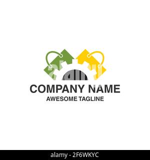 shopping bag with gear logo. vector logo template ready for use Stock Vector
