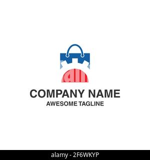 shopping bag with gear logo. vector logo template ready for use Stock Vector