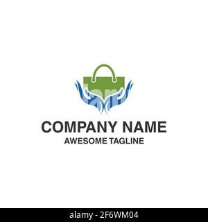 shopping bag hand care logo. bag care symbol. bag icon. hand icon. vector logo template ready for use Stock Vector