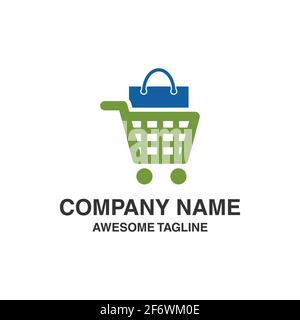 shopping trolley with bag logo. shopping logo. online shop logo. shop icon. vector logo template ready for use Stock Vector