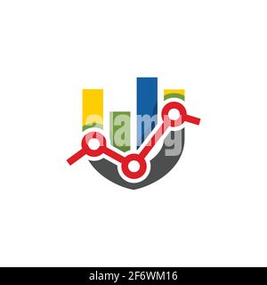 abstract colorful shield shape financial logo. finance arrow bar chart or stock exchange icon symbol. logo template ready for use Stock Vector