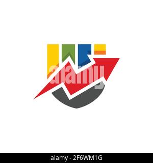 abstract colorful shield shape financial logo. finance arrow bar chart or stock exchange icon symbol. logo template ready for use Stock Vector