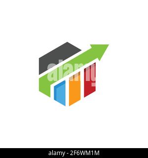 abstract colorful hexagon financial logo. finance bar chart or stock exchange icon symbol. logo template ready for use Stock Vector