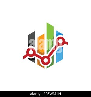 abstract colorful hexagon financial logo. finance bar chart or stock exchange icon symbol. logo template ready for use Stock Vector