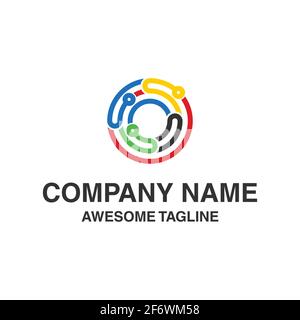 abstract circle line technology logo. computer technology logo. logo template ready for use Stock Vector