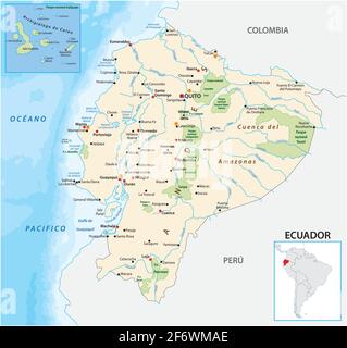 vector map of the republic of ecuador Stock Vector