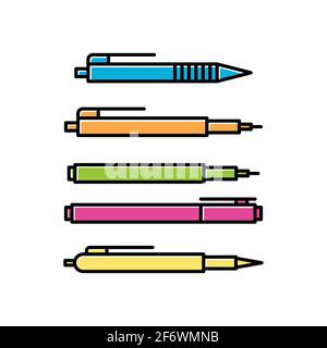 pen vector set with flat color simple line art Stock Vector