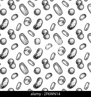 Bacterium seamless pattern in realistic sketch stile. Hand drawn medical background. Vector illustration Stock Vector