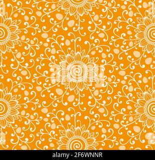 Yellow Sunflower Easter Eggs and curles floral pattern. Simple seamless vector illustration for wrapping paper, fabric,cloth. Stock Vector