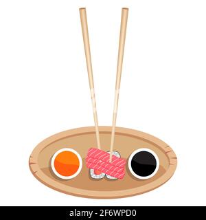 Sushi with salmon slices. Vector illustration. Stock Vector