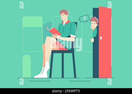 Curious guy peeps on friend Stock Vector