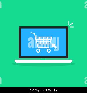 shopping cart in cartoon laptop Stock Vector