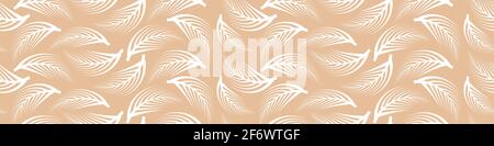 Abstract seamless pattern with outline white feathers on creamy background. Vector illustration. Stock Vector