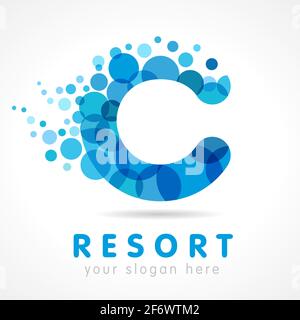 Letter C logotype concept. Isolated abstract stained-glass colored graphic template. Washing, drops bubbly bunch. Corporate healthcare branding identi Stock Vector