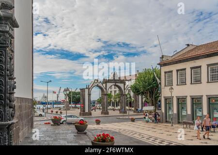 Urban scenery at Ponta Delgada, capital city of the Azores at Sao Miguel Island, Portugal Stock Photo